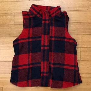 Favlux Fashion red and navy plaid vest NWOT